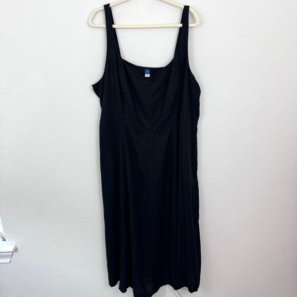 Old Navy Womens Fit & Flare Midi Dress Size 3X Linen Blend Sleeveless Black Jack - Picture 1 of 10